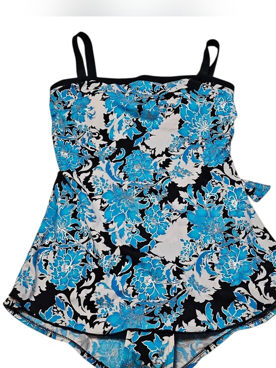 Maxine of Hollywood Other - Maxine of Hollywood Swimdress One Piece Swimsuit Blue Floral Metallic Silver 16